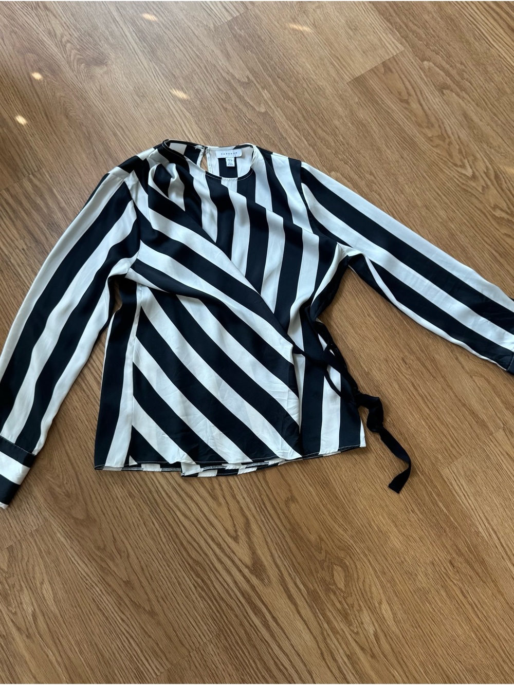 Topshop Black and White Striped Wrap Blouse
